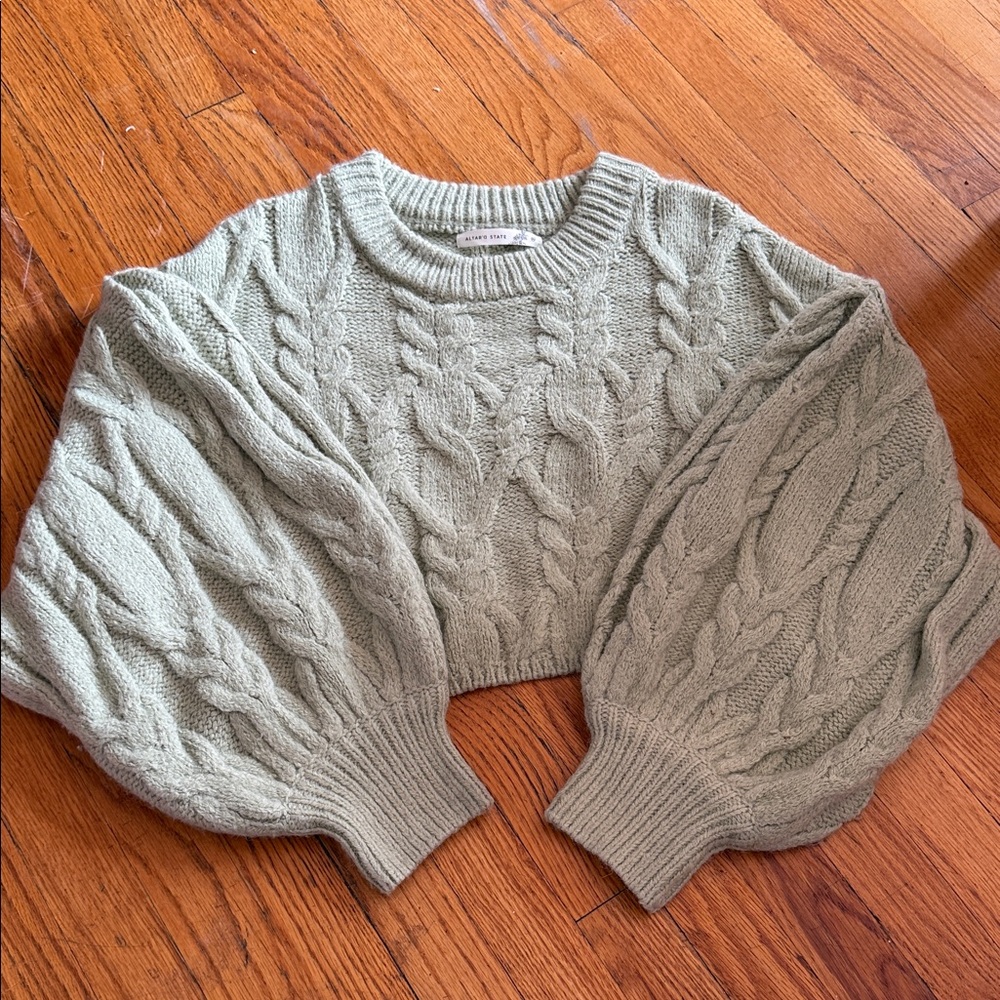 Altar'd State Sage Cable Cropped Knit Sweater